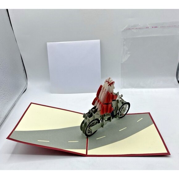 Pop Up Merry Christmas Santa on Motorcycle Greeting Card Biker Collectible 3D - Picture 2 of 10